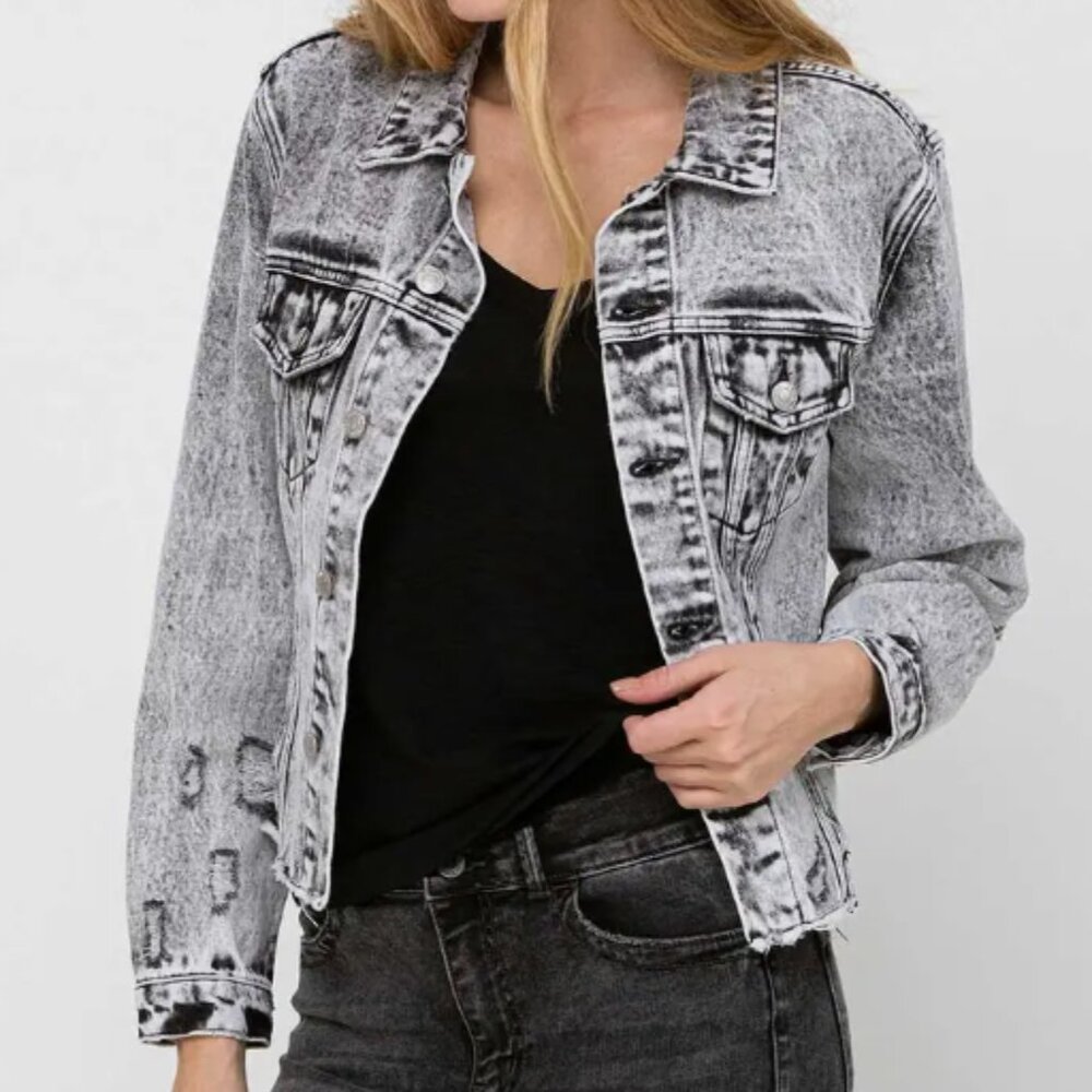 Distressed Acid Wash Classic Jacket Black